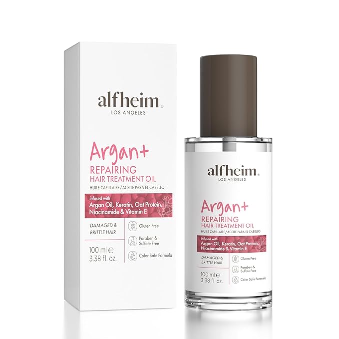 ALFHEIM Argan Repairing Hair Oil | Restores Strength & Shine Protects Against Environmental | Damage Lightweight Nourishment for Damaged & Color-Treated Hair | Paraben & Sulfate-Free | 3.38 fl.oz