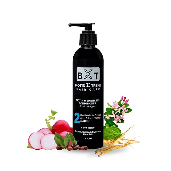 Biotin X Treme Natural Hair Growth Biotin and Keratin Conditioner for Thinning Hair - Strengthens, Smooths, and DHT Blocker - Color-Safe, Sulfate, Paraben, and Gluten-Free for Fine and Damaged Hair