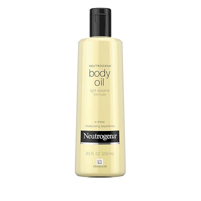 Neutrogena Body Oil Light Sesame Formula, 8.5 fl oz, Radiant Glow Moisturizer for Dry Skin, Bath & Shower Oil For Smooth and Hydrated Skin