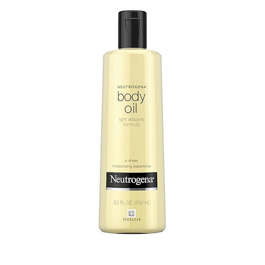 Neutrogena Body Oil Light Sesame Formula, 8.5 fl oz, Radiant Glow Moisturizer for Dry Skin, Bath & Shower Oil For Smooth and Hydrated Skin