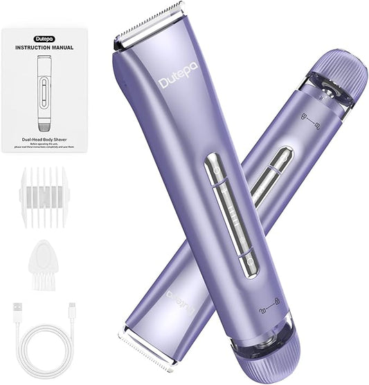 2-in-1 Electric Bikini Trimmer for Women, IPX7 Waterproof, Rechargeable Razor with Double-Edged Blade, Portable Hair Removal Shaver for Wet and Dry Use (Purple)