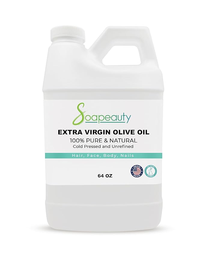Soapeauty Extra Virgin Olive Oil | 100% Pure & Natural Unrefined Cold-Pressed Carrier Oil | Massage & Body Oil | for Skin, Face, Hair, and Soap Making | Carrier for Essential Oils - 64 Fl Oz