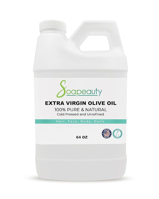 Soapeauty Extra Virgin Olive Oil | 100% Pure & Natural Unrefined Cold-Pressed Carrier Oil | Massage & Body Oil | for Skin, Face, Hair, and Soap Making | Carrier for Essential Oils - 64 Fl Oz
