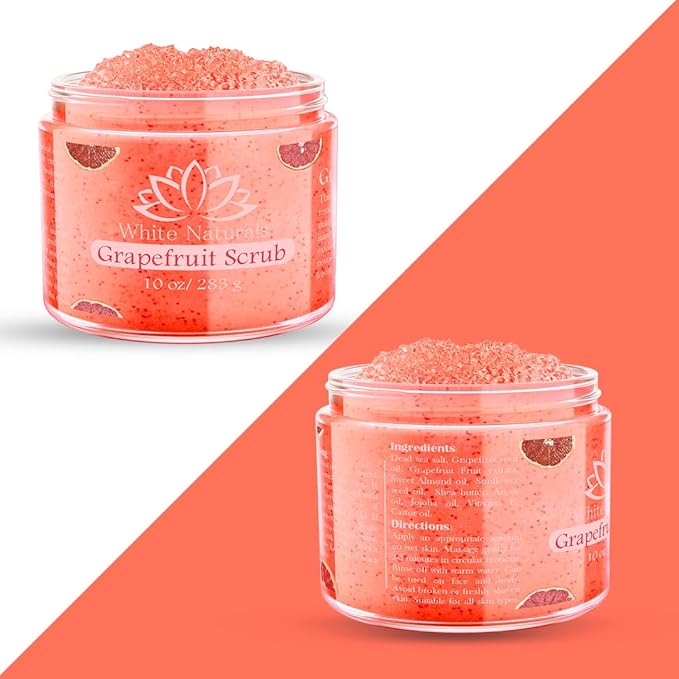 Organic Grapefruit Salt Scrub Moisturize & Soften Skin, Pure Natural Skincare Exfoliator, Shower Scrub For Exfoliating Dead Sea Cells, Body Scrubber & Face Cleanse, Infused Essential Oil & Nutrients