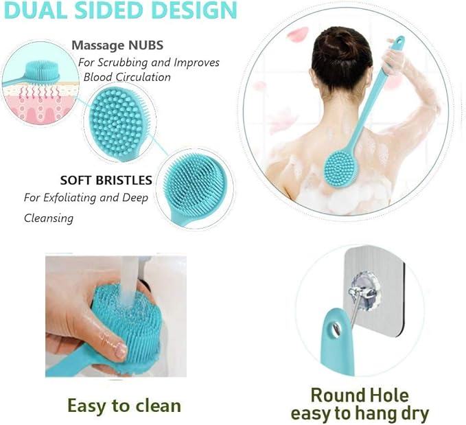 Silicone Body Scrubber, Long Handle Back Scrubber for Shower, Silicone Body Brush Shower Scrubber for Body, Shower Srush Back Brush Body Exfoliator