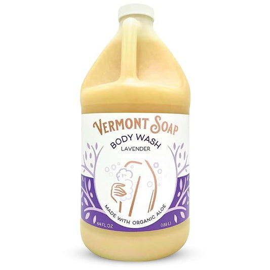 VERMONT SOAP Natural Body Wash with Shea Butter, Mild Gel Body Wash for Moisturizing and Soothing Skin, Fragrance Free Body Wash for Women & Men (Lavender, 64oz)