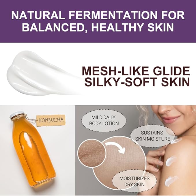 Kombucha Glass-Skin Moisturizing Body Lotion, Fermented soybeans, barley, pear juice, pomegranate,12 types of Vitamin. pH balance, K-Beauty,16.9 fl.oz.500ml,No Silicone.Mesh-like texture wraps skin.