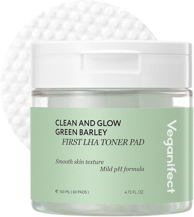LHA Toner Pad, Mild Exfoliating Facial Pads for Glass Skin, Hydrating, Ideal for All Skin Types, Korean Skin Care, Vegan (60 Pads)