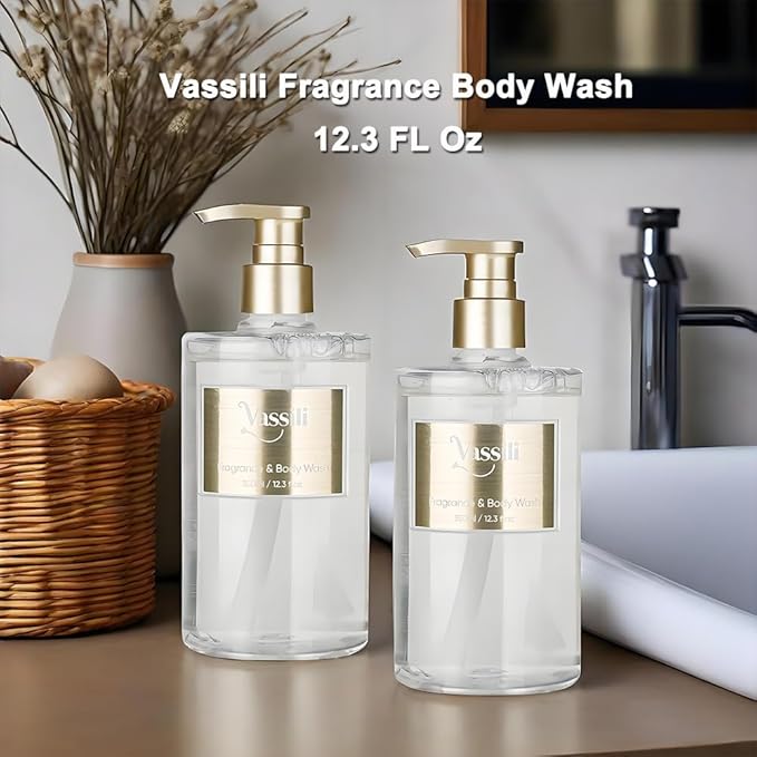 Vassili Fragrance Body Wash - Long-Lasting Aroma with Exotic Notes,Moisturizing & Gentle,For All Skin Types,Easy Rinse,12.3fl oz (Muskwood Whisper)
