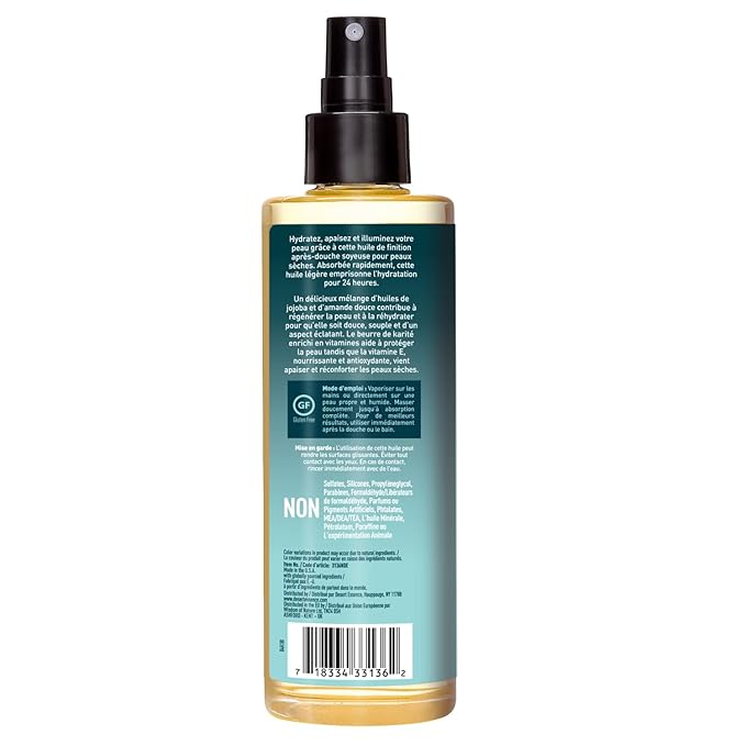 Desert Essence, Jojoba & Sweet Almond Body Oil Spray, 8.28 fl. oz. - Gluten-Free, Vegan, Cruelty Free - 24hour Moisture, Soothes Skin, Perfect for Sensitive Skin, Illuminating Body Spray