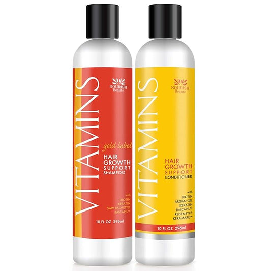 Nourish Beaute Vitamins Premium Shampoo and Conditioner Set for Hair Loss that Promotes Hair Regrowth For Men and Women, 2 Pack, 10 Ounces Each