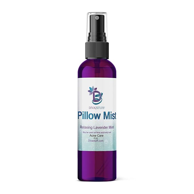Diva Stuff Pillow Mist - Promotes Clear Skin & Protects from Acne-Causing Funk, Cleans Pillows, Hands, and Sheets - Aromatherapy Spray for Relaxation and Sleep, Made in USA (Lavender 4 oz)