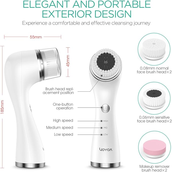 VOYOR Facial Cleansing Brush Electric for Deep Skin Cleansing Face Scrubber Rechargeable for Exfoliating and Removing Blackhead Spin Face Brush for Massaging, Remove Makeup Facial Brush FB101