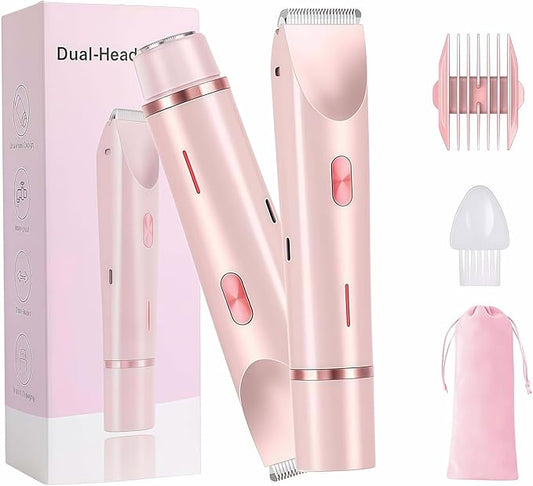 Bikini Trimmer for Women, 2 in 1 Electric Razors for Women - Double Head, Rechargeable, IPX7 Waterproof, Pain-Free Hair Removal for Facial, Body & Sensitive Areas with Ceramic Blades, Cordless