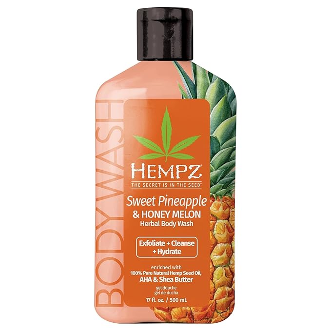 Hempz Body Wash - Sweet Pineapple & Honey Melon - Hydrating for Sensitive Skin, Scented, Exfoliating with Shea Butter, Pure Hemp Seed Oil, and Algae for Sensitive Skin - 17 fl oz