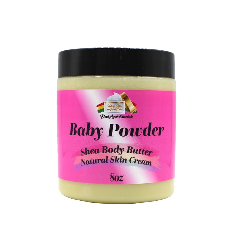 Ultra-Soft Shea Body Butter, Dry Skin Cream for Radiant Moisturized Skin, Natural Hydrating Body Lotion with Aloe Vera, Argan Oil, Rosehip Oil, (Baby Powder, 8oz)