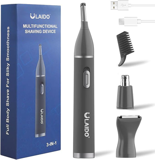Nose and Ear Hair Trimmer for Men, Rechargeable 3 in 1 Hair Trimmers for Nose Ear Eyebrow & Body Detail Hair Removal, No Pull No Snag Men's Grooming with High Speed, 3 Heads
