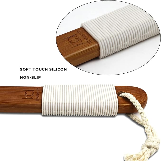 ICANdOIT-17.71Inch Natural Stiff Sisal Bristles Anti-Slip Long Handle Bath Brush,Bent Handle Shower Scrubber for Exfoliating,Shower Back Brush,Exfoliation Set with Pumice Stone(1 Pack)