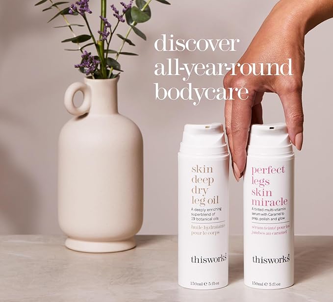 This Works Skin Deep Dry Leg Oil – 100% Natural Body Oil Moisturizer with 13 Essential Oils & 6 Cold-Pressed Plant Oils, Hydrates & Nourishes Dry Skin, 5 oz / 150ml