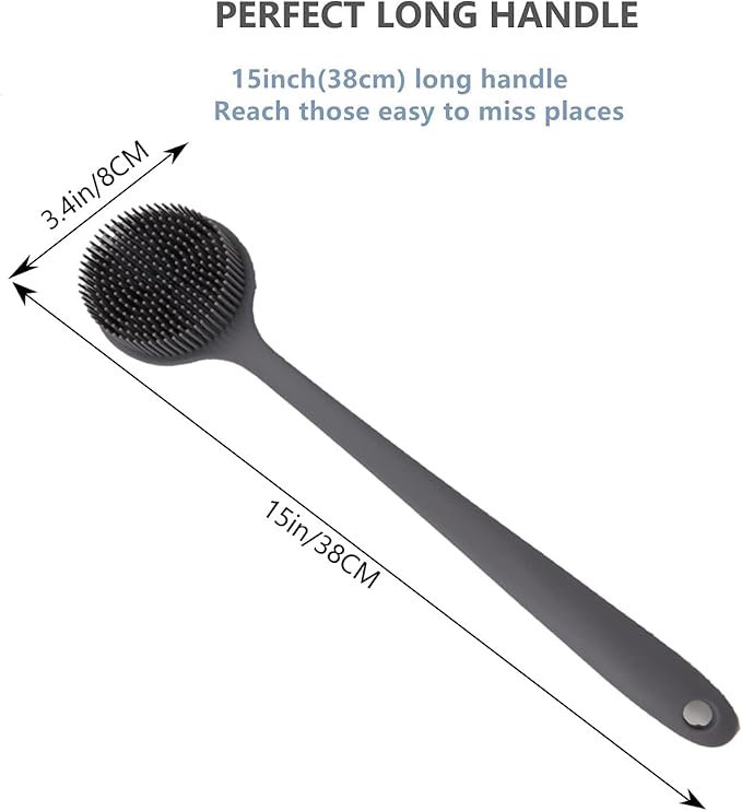 Silicone Body Scrubber - Long Handle Back Scrubber, Shower Exfoliator