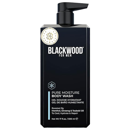 Blackwood For Men Pure Moisture Body Wash - Infused with Ginseng & Menthol - Natural Cleanser for Dry or Sensitive Skin - Ideal for Workout Recovery - Sulfate Free, Dye Free & Vegan (17 oz)