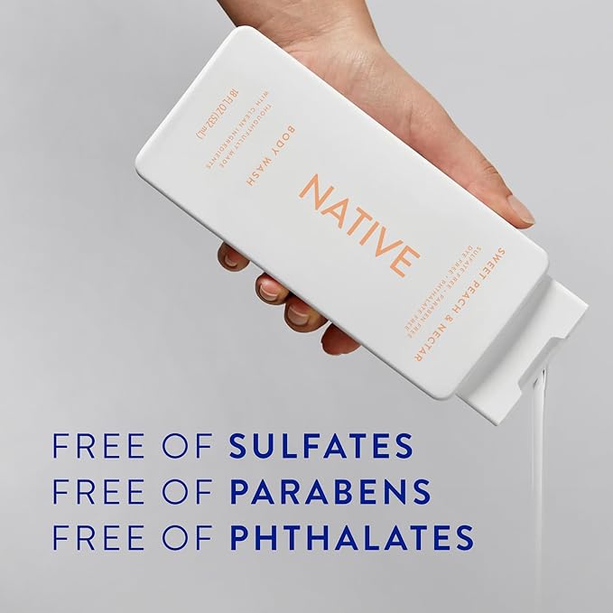 Native Body Wash Contains Naturally Derived Ingredients | For Women & Men, Sulfate, Paraben, & Dye Free Leaving Skin Soft and Hydrating | Sweet Peach & Nectar 18 oz - 2 Pk