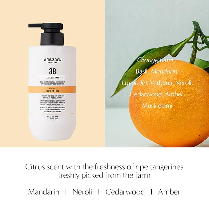 W.Dressroom Moisturizing Body Lotion No.38 Tangerine Farm, Perfumed Body Lotion, Moisturizer for Sensitive Dry Skin, Korean Skin Care, Gentle, Soothing, Non-Greasy, and Scented Lotion for Women