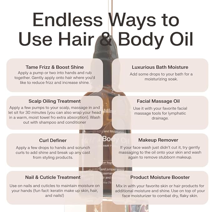 The Earthling Co. Hair & Body Oil - Promote Hair Growth, Strengthen & Moisturize All Hair Types - Helps Frizz & Damage with Natural Rosemary & Vegan Keratin For Dry Hair & Scalp (2.5 oz, Juniper Sage)