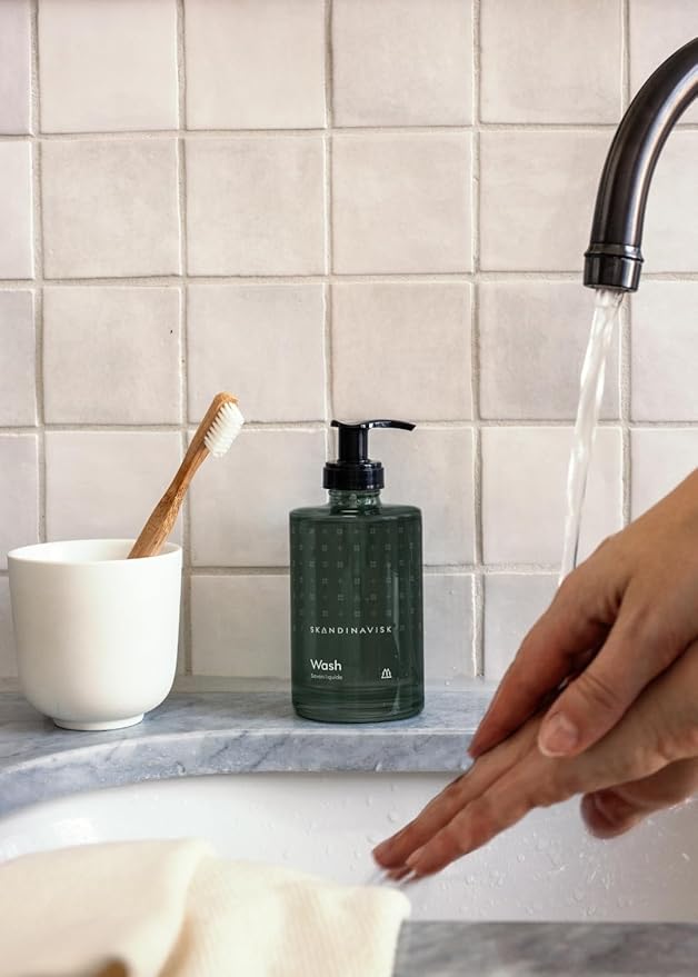 Skandinavisk SKOG ‘Forest’ Hand & Body Wash, Scent Notes: Pine Needles and Fir Cones, Birch Sap and Woodland Lily of the Valley, Coloured Glass Bottle With Pump, 6.75 fl. oz.