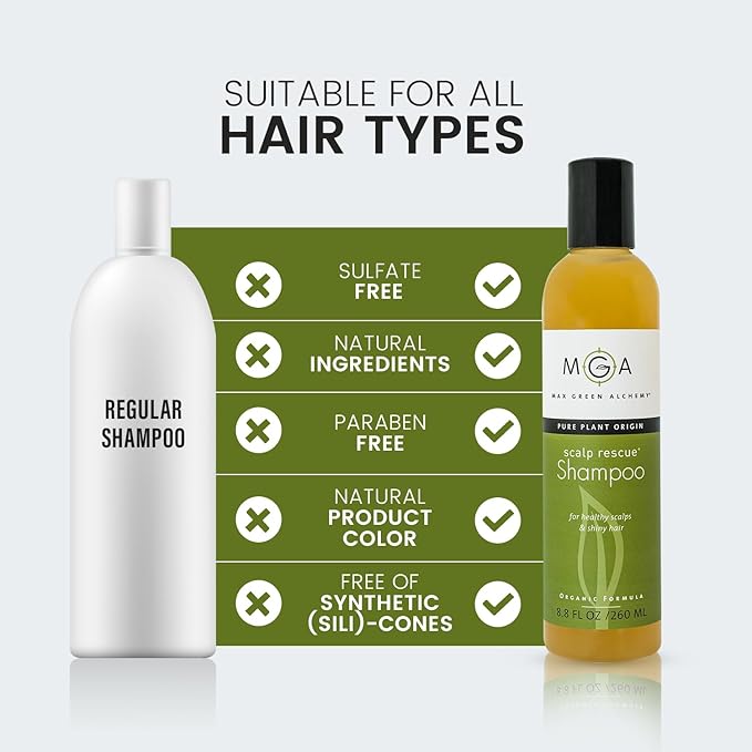 MGA Vegan Hair Shampoo - Organic Formula for All Types of Hair | With Natural Herbal Scent for Men & Women | Parabens Silicone & Sulfate Free Dandruff Shampoo Provides Frizz control | 8.8 Fluid Ounce