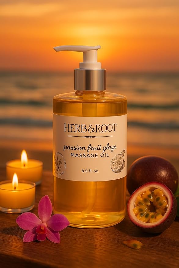 Passion Fruit Glaze Edible Massage Oil, 8.5 oz | Tropical Maracuja Kissable Body Oil with Coconut & Sweet Almond Oils | Non-Sticky, Lightweight, Moisturizing Massage Oil & Couples Gift