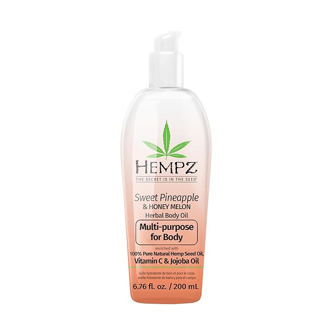 HEMPZ Sweet Pineapple & Honey Melon Herbal Hydrating Multi-Purpose Body Oil for Body - Moisturizing Bath, Shower, or Shaving Oil for Dry or Sensitive Skin for Women & Men, 6.76 Oz