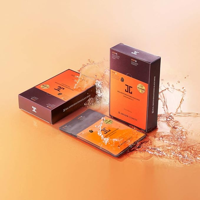 JAYJUN Real Water Brightening Black Mask, Pack of 10 Sheets, 25ml, 0.84 fl. oz., Brightening, Hydrating, Sheet Mask, 3 Step