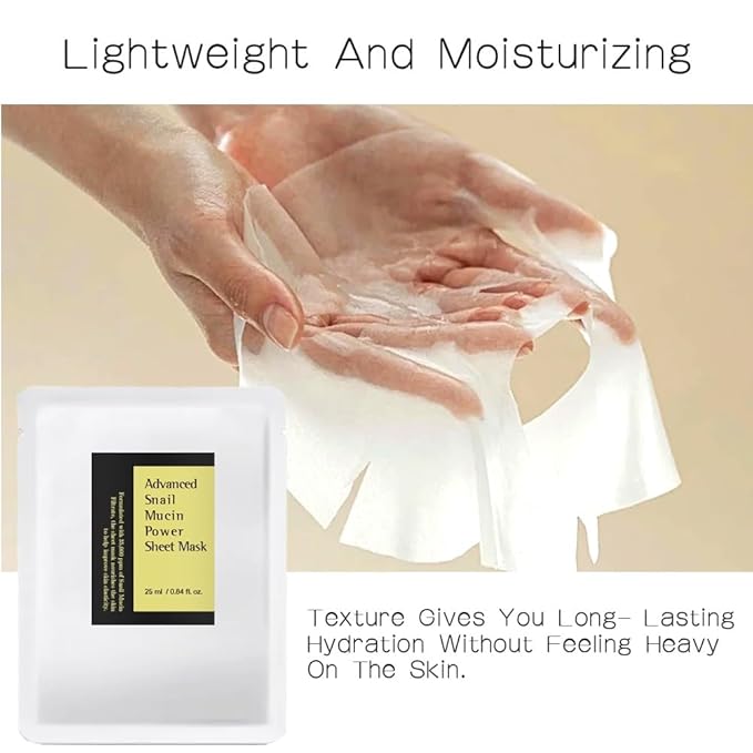 Korean Skin Care - Pack of 12 Snail Mucin Face Masks. Deep Moisturizing for Dry Treatment. Gentle on Sensitive Skin. No Parabens, No Sulfates, Never Tested on Animals