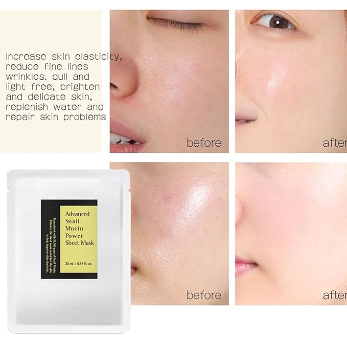 Korean Skin Care - Pack of 12 Snail Mucin Face Masks. Deep Moisturizing for Dry Treatment. Gentle on Sensitive Skin. No Parabens, No Sulfates, Never Tested on Animals