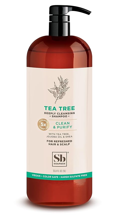 Soapbox Tea Tree Shampoo, Harsh Sulfate Free, Paraben Free, Silicone Free, Color Safe, and Vegan Hair Shampoo (33.8 Ounces)