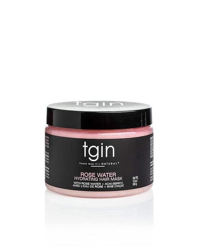 tgin Rose Water Hydrating Hair Mask for Natural hair, with Rose Water and Acai Berries, Hydrating Conditioning Treatment for Dry Hair, 12 oz