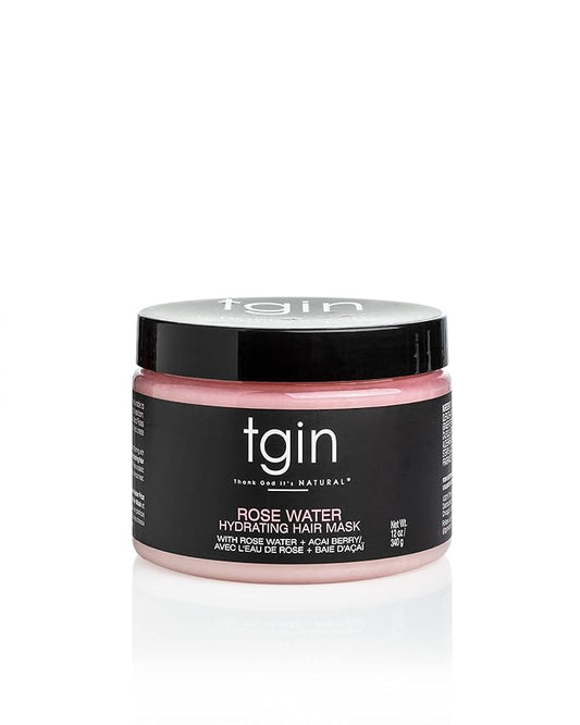 tgin Rose Water Hydrating Hair Mask for Natural hair, with Rose Water and Acai Berries, Hydrating Conditioning Treatment for Dry Hair, 12 oz