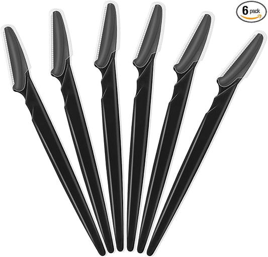 6 Pcs Black Eyebrow Razor, Face Razors Multipurpose, Facial Razors for Women Men, Eyebrow Trimmers Shaver with Protective Cover, Dermaplaning Tools for Face Body Use, Facial Hair Removal Tools