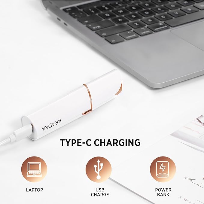 Facial Hair Removal for Women: Rechargeable Hair Removal Device - Painless Womens Face Razor Peach Fuzz (White)