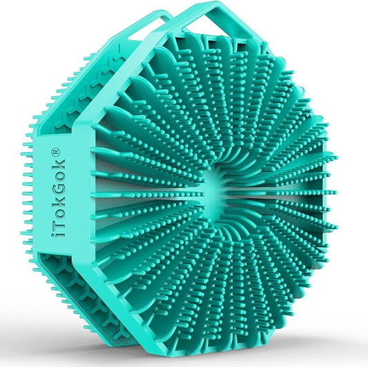 iTokGoK® Premium Silver-Infused 2-in-1 Silicone Body Scrubber, Double-Sided Design Body Brush Silicone Body Scrubber Exfoliating Body Brushes for All Skin for Showering, Lathers Well - Mint Green