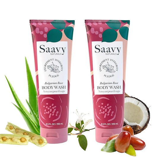 Saavy Naturals Bulgarian Rose Body Wash, Moisturizing Shower Gel for Men & Women, Vegan Formula with Coconut Oil, Shea Butter, and Aloe Vera - 8.5 Fl Oz, 2 Pack Made in the USA