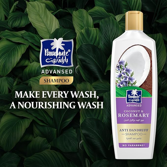 Parachute Advansed Anti-Dandruff Rosemary Shampoo with Coconut | Nourishes Hair & Detoxes Scalp | 11.4 Fl oz | Pack of 2