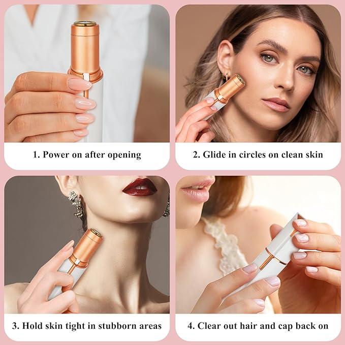 Facial Hair Removal for Women Men，Electric Painless Hair Removal Device Included 2 x Replacement Heads，USB Rechargeable Lady Womens Face Shaver with LED Light for Lip,Chin,Arms (White)