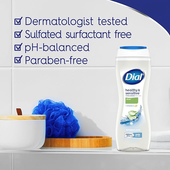 Dial Clean + Gentle Body Wash, Aloe Scent, 16 Fl Oz (Pack of 6)