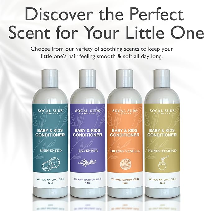 SoCal Suds & Company Organic Baby & Kids Conditioner – Moisturizing Formula with Natural Honey Almond Scent, Gentle & Nourishing, All Hair Types, Non-Greasy, Ideal for Sensitive Scalps, 12oz