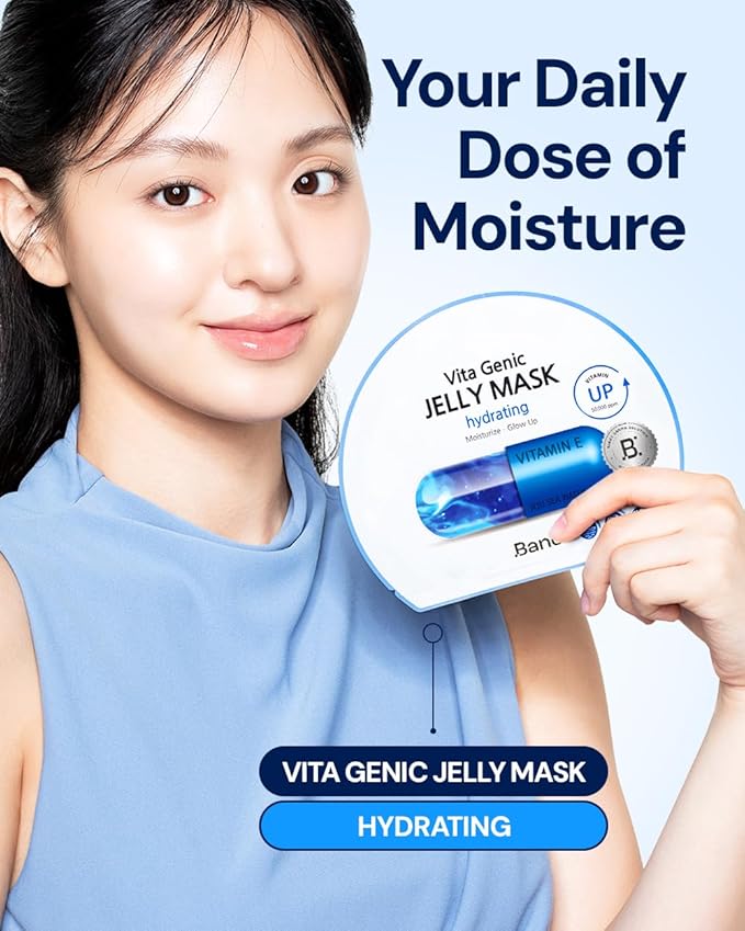 Bano Vita Genic Jelly Face Hydrating Mask 10EA – Firming Sheet Mask for Sensitive Skin, Korean Glass Skin Care with Mineral Water, Vitamin C & Niacinamide, Fragrance-Free, Pack of 2