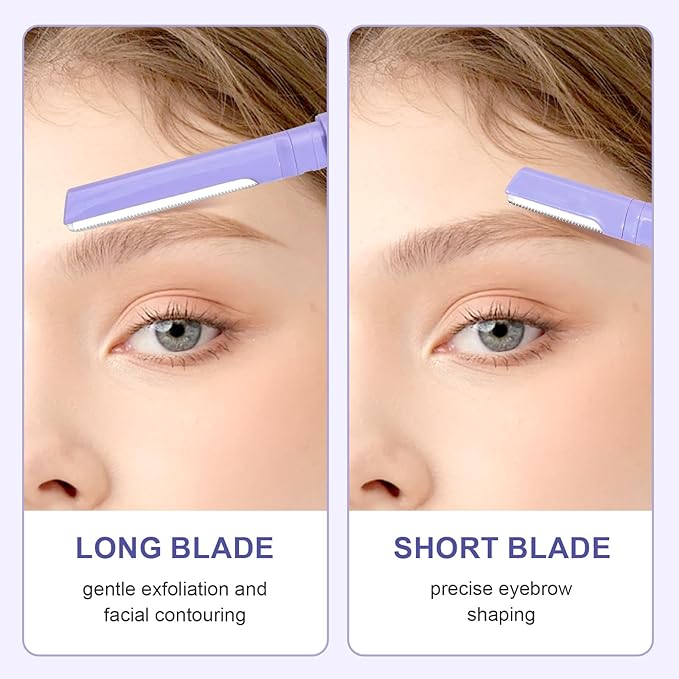 Dermaplane Razor for Women Face & Eyebrow - Dermaplaning Tool for Peach Fuzz Facial Hair Removal,High Precision Blade for Smooth Skin (Purple, 12 Count)