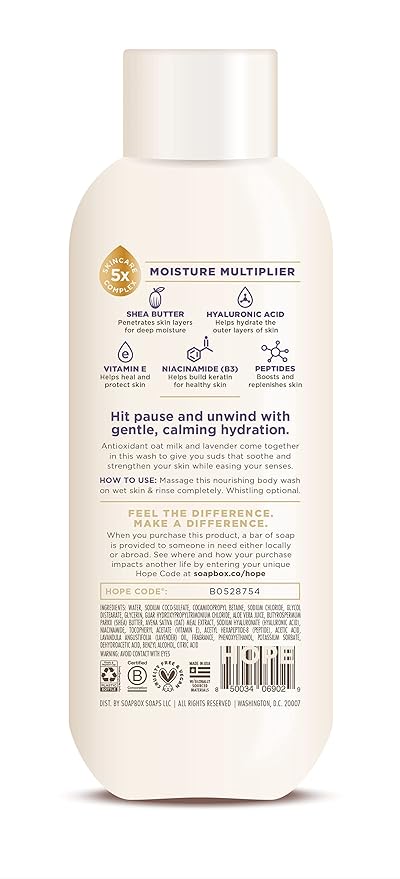 Soapbox Body Wash, Oat Milk + Lavender Body Wash, Vegan & Moisturizing, Calming with Shea Butter, 3 Pack, 20oz Each