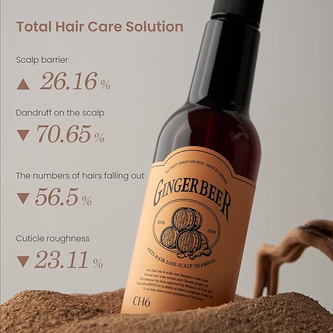 Ginger Beer Hair & Scalp Care Shampoo - for hair loss | Recover Damaged Scalp, Rich with German Beer Yeast for Hair Regrowth and Thickening, Thinning hair, Sulfate free, 16.9 fl oz